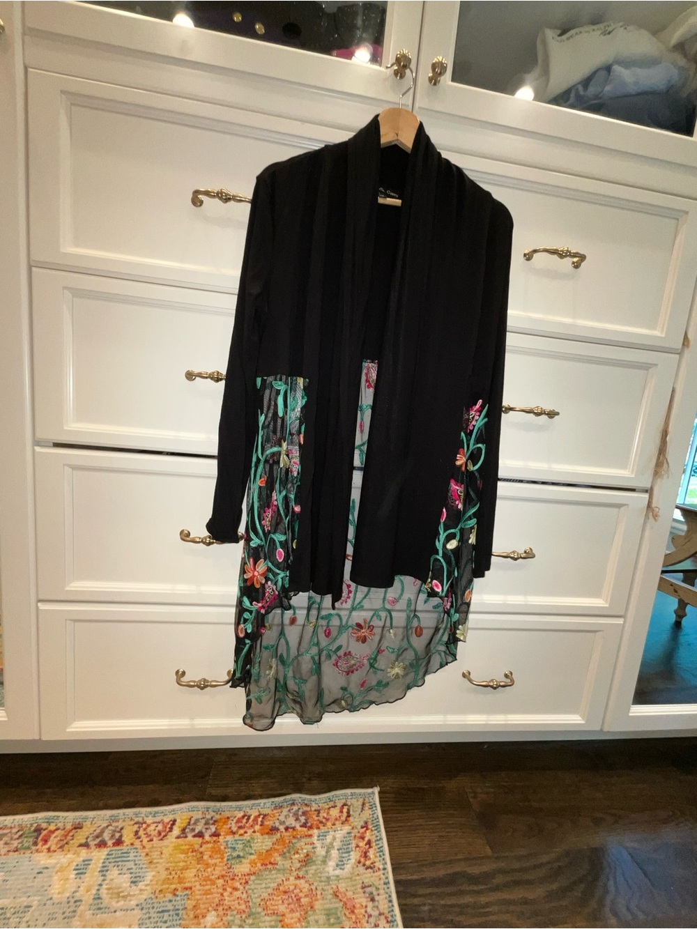 Kim & Cami Black Long Black And Floral Cardigan